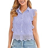 Falechay Tank Top for Women Button Down Summer Casual Tops Collared Sleeveless Shirts Babydoll Eyelet Ruffle Blouse