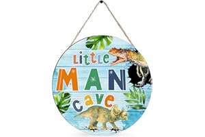 CLOVERKOI Little Man Cave Sign, Dinosaur Nursery Decor for Boys, Baby Boy Nursery Wooden Wall Sign for Room, Bedroom, Playroom, Living Room