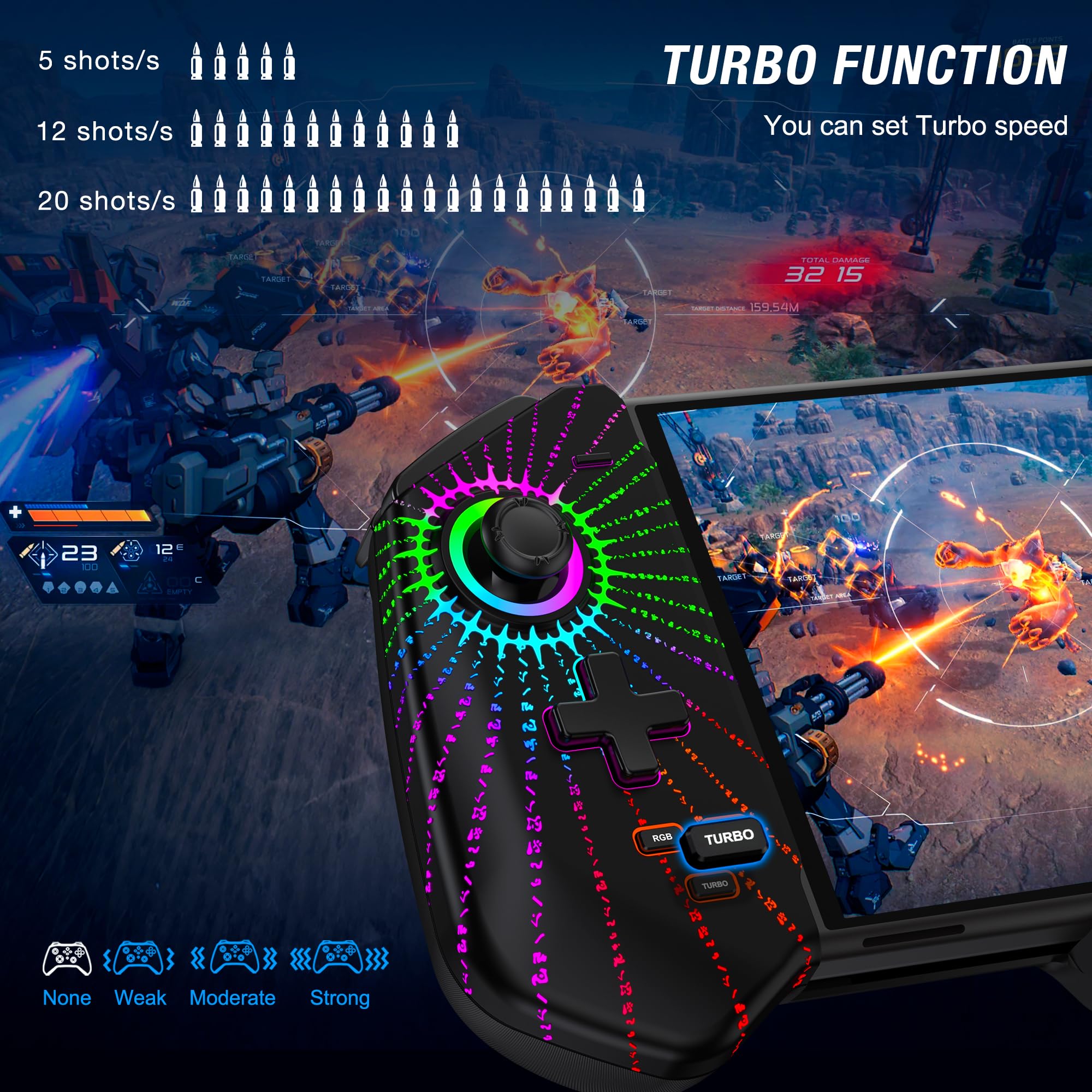 HASACOOL Switch Controller Handheld mit Hall Effect Sticks, Großer Griff Controller für Switch/OLED mit Turbo/Tischständer/6 Achsen Gyro(Runen) 5