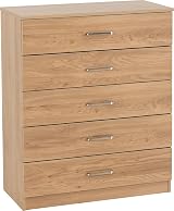 Seconique Dakota 5 Drawer Chest in Oak Effect