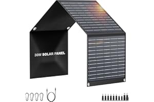 SINKEU 30W Portable Solar Panel with USB QC3.0/USB-C/18V DC(10 Connectors), Backpacking Solar Charger for Power Station, Phones, Laptop, Foldable Solar Panels for Camping Home Hiking