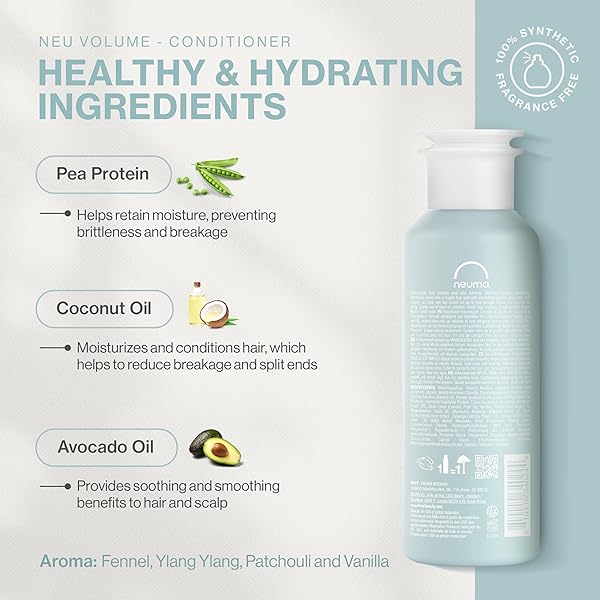 NEUMA NEU VOLUME CONDITIONER 8.5 FL. OZ. FENNEL, YLANG YLANG, PATCHOULI, AND VANILLA SCENT, MOISTURIZING CONDITIONER SULFATE FREE PARABEN FREE