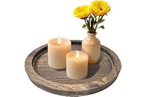 WUTONGPATH Wooden Round Candle Tray - Farmhouse Decorative Serving Tray for Home Decor, Coffee Table, Kitchen Counter, Living