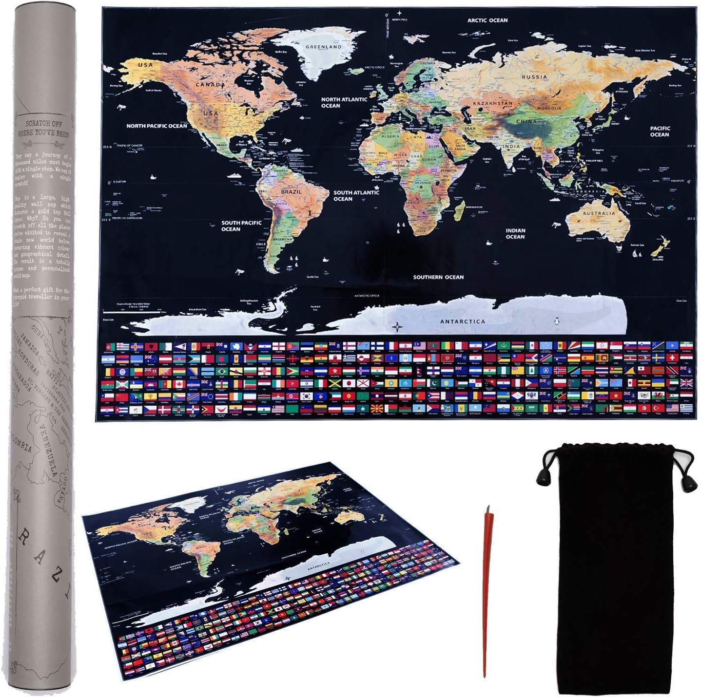 Extra Large Scratch Off Map of The World Map- 32.5 x 24.5 Detailed Premium Scratch Map with US States - World Map Scratch Off Travel Map