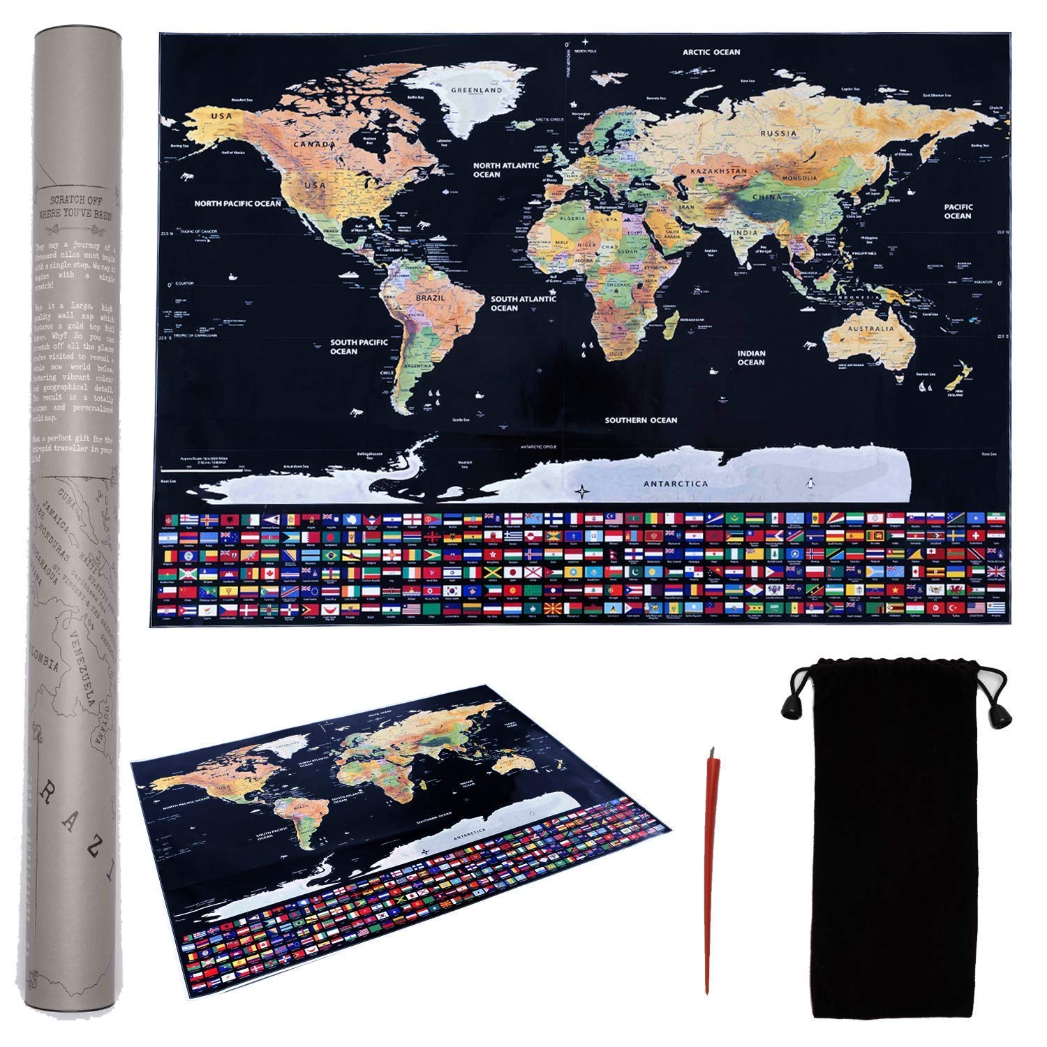 Extra Large Scratch Off Map of The World Map- 32.5 x 24.5 Detailed Premium Scratch Map with US States - World Map Scratch Off Travel Map