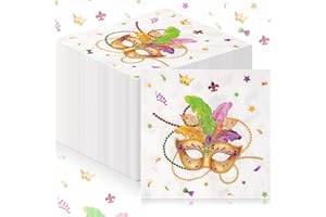 Ragnhild 100 Pcs Mardi Gras Mask Paper Napkins Party Decorations, Masquerade Guest Bathroom Napkins Disposable, Mardi Gras Cocktail Napkins Hand Towel for Mardi Gras Carnival Party Supplies, 6.5"x6.5"