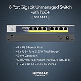NETGEAR GS108PP 8 Port PoE Switch 8 PoE+ 123W Gigabit Desktop Wall Rack view 2