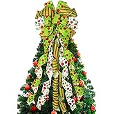 Wninbu Christmas Tree Topper Bow Wreath, 44 x 13 Inches Large Bow Tree Topper, Glitter Red and Green Christmas Wreath for Tree Indoor Outdoor Christmas Decoration