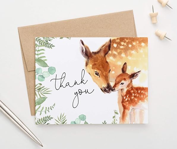 Amazon.com: Deer Thank You Cards with Envelopes (FOLDED, Blank Inside ...