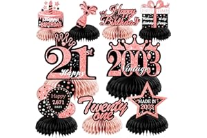 Awrmoo Rose Gold 21st Birthday Table Decorations for Women Girls, 9pcs Black Pink Honeycomb Centerpieces 21st Birthday Party Decorations 21 year old Happy Birthday Party Table Toppers Decor