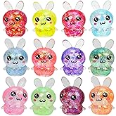 BEIGUO 12pcs Easter Glitter Bunny Stress Balls,Squeeze Toys for Kids Boys Girls Easter Basket Stuffers, Easter Egg Fillers