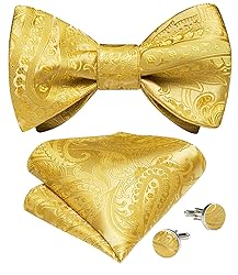 DiBanGu Gold Bow Tie for Men Jacquard Woven Silk
