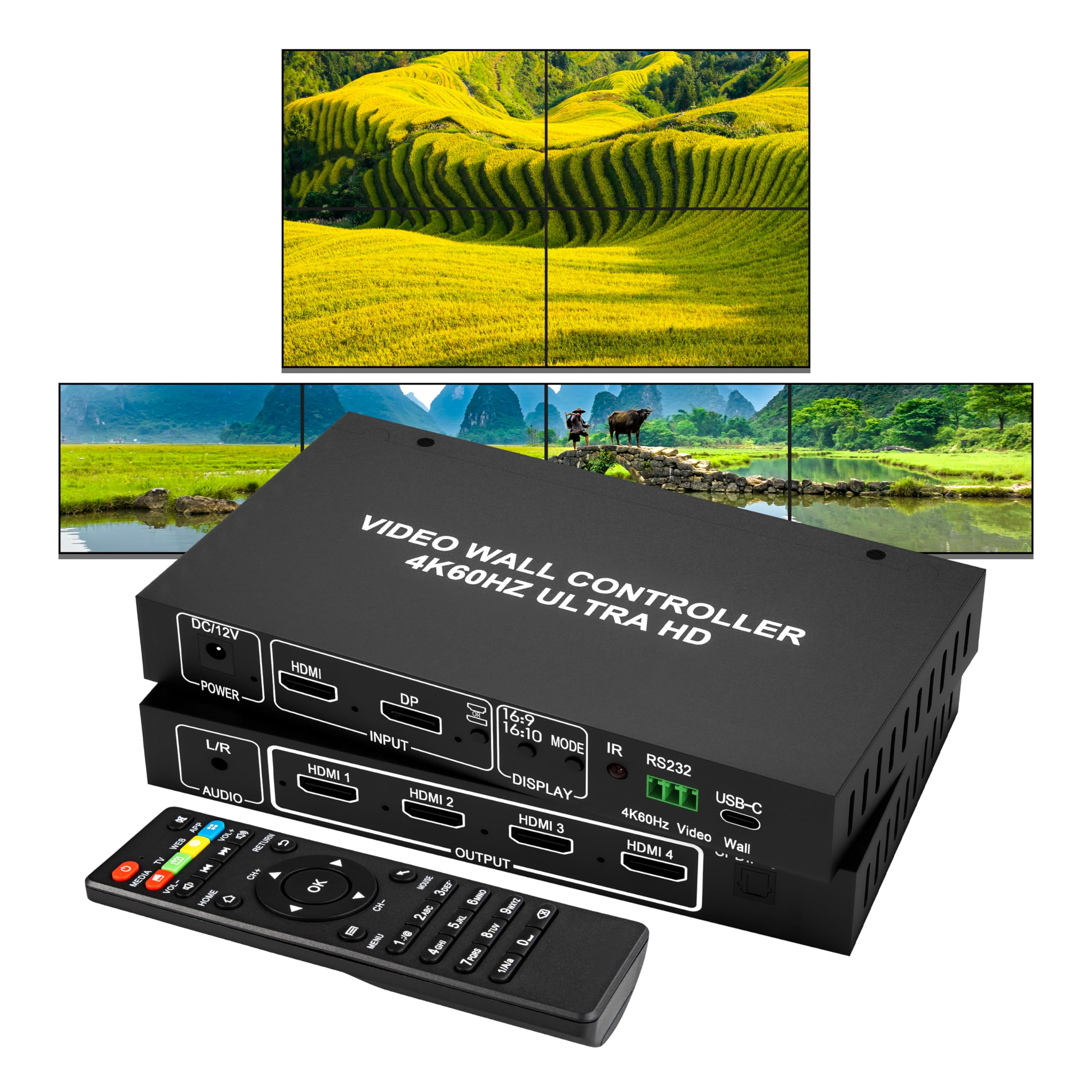 Photo 1 of BOOBRIE 4K60 Video Wall Controller 1x4 2x2, True 4K@60Hz Input Output for Large Screen Wall Processor FPGA Chip for Zero-Lag, 180° Rotation, Edge Mask, Max 4 TVs into 1 Wall