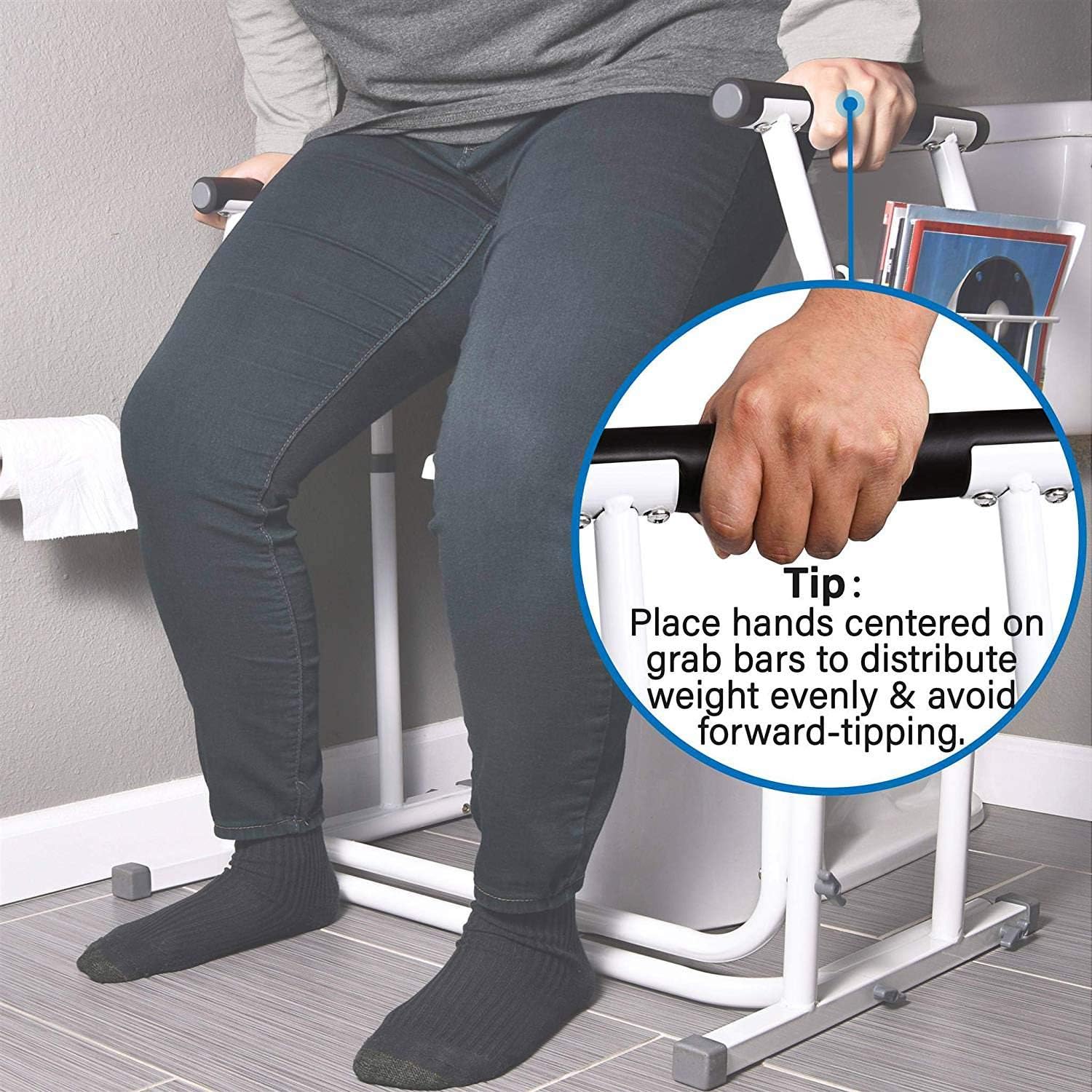 Vaunn Medical Bathroom Adjustable Height Toilet Rail Grab Bar and Commode Safety Frame Handle: Health & Personal Care