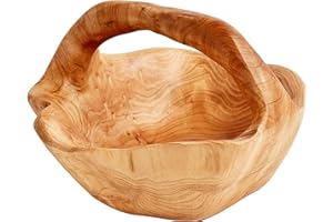 WELLAND Root Wood Crafts Basket w/Handle for Fruit Vegetable Food Display, Large Size, Natural