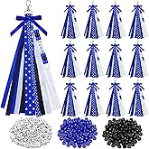 Nosiny 12 Pcs Cheer Keychains Cheerleader Gifts for Team Personalized DIY Bead Ribbon Keychain Kit Cheer Bag Tags for Women