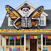 7FT Halloween Inflatable Skeleton with Monarch Butterfly Wings for Decor | Halloween Blow Up Sugar Skull, Half-Body Skeleton Design, Day of The Dead & Halloween Style, 4 LED Glow Effect, for Outdoor