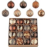 Valery Madelyn Christmas Ornaments Set, 16ct Bronze Copper and Gold Shatterproof Christmas Tree Decorations Ball Ornaments Bulk, 3.15 Inches Elegant Hanging Ornaments for Xmas Trees Decor