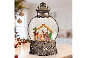 NATURE'S PORTER Nativity Scene Christmas Snow Globes, 10.24" Electric Light up Snow Globe Christmas, Festive Song 6H Timer & Dual Power, Musical Snowglobes Christmas Decorations Indoor Snowglobe Ornament