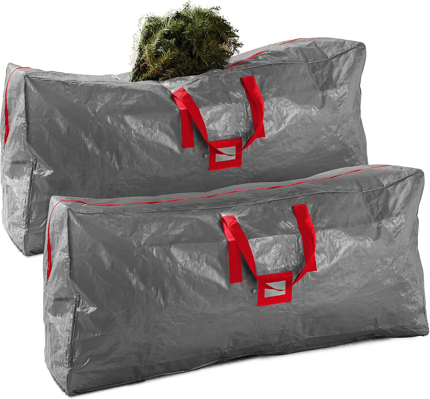 Holiday Décor Storage - Zober 2-Pack Artificial Christmas Tree Storage Bag - Fits Up to 7.5-Foot Holiday Xmas Disassembled Trees with Durable Reinforced Handles & Dual Zipper - Waterproof Material Protects from Dust, Moisture & Insects (Gray)