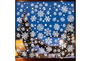 207 PCS Glitter Snowflake Window Clings – Christmas Window Stickers & Decals for Glass, Double Sided Reusable Static Winter C