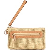 Faux Straw Beach Purse Wristlet Wallets for Women Boho Clutch Purses Small Rattan Bag Vacation Essentials Gifts