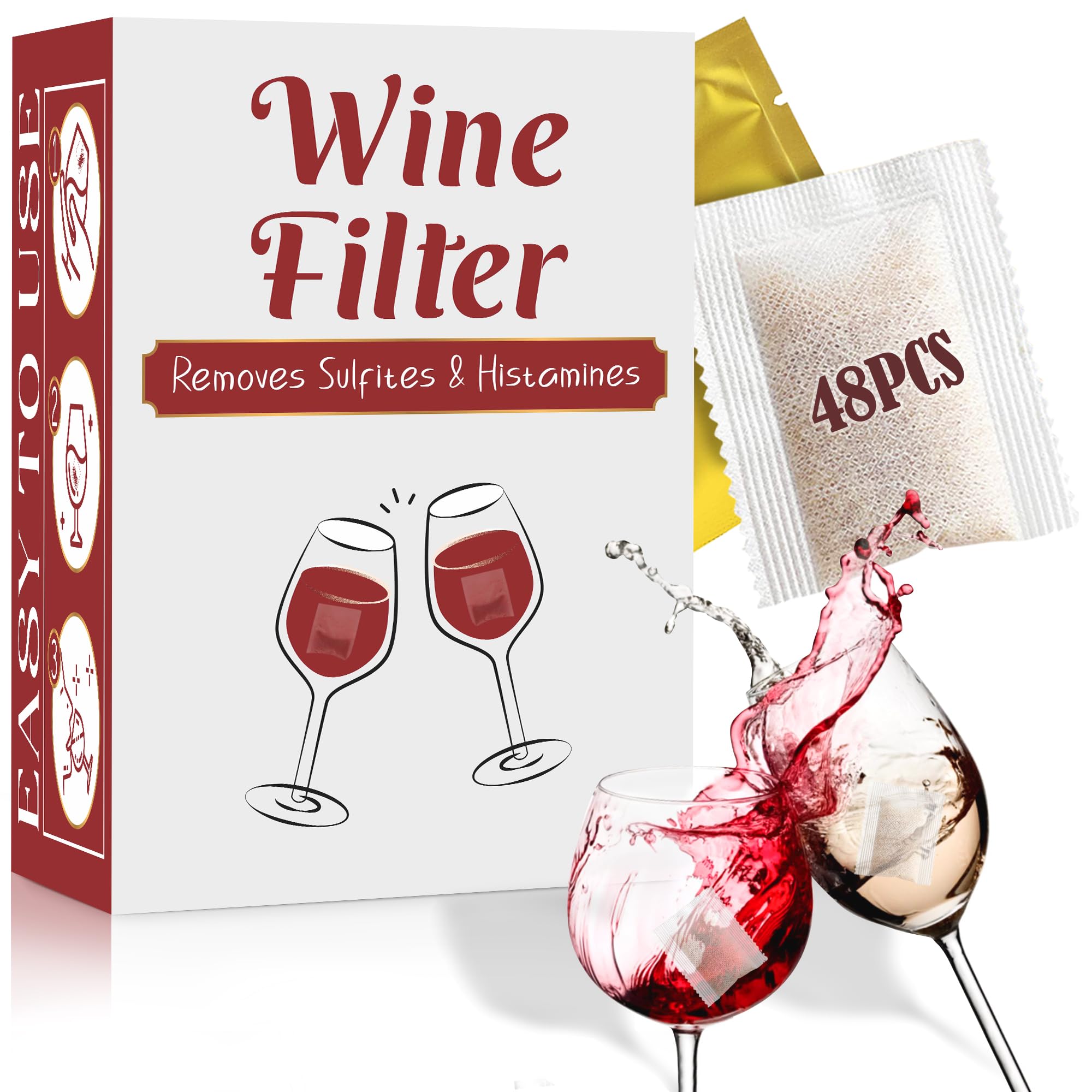 Allinko Wine Filters (48 Pack), Remove Sulfite Tannin and Histamines, All Natural Ingredients, Wine Allergy Sensitivity Prevention, Stop Wine Headaches Nausea