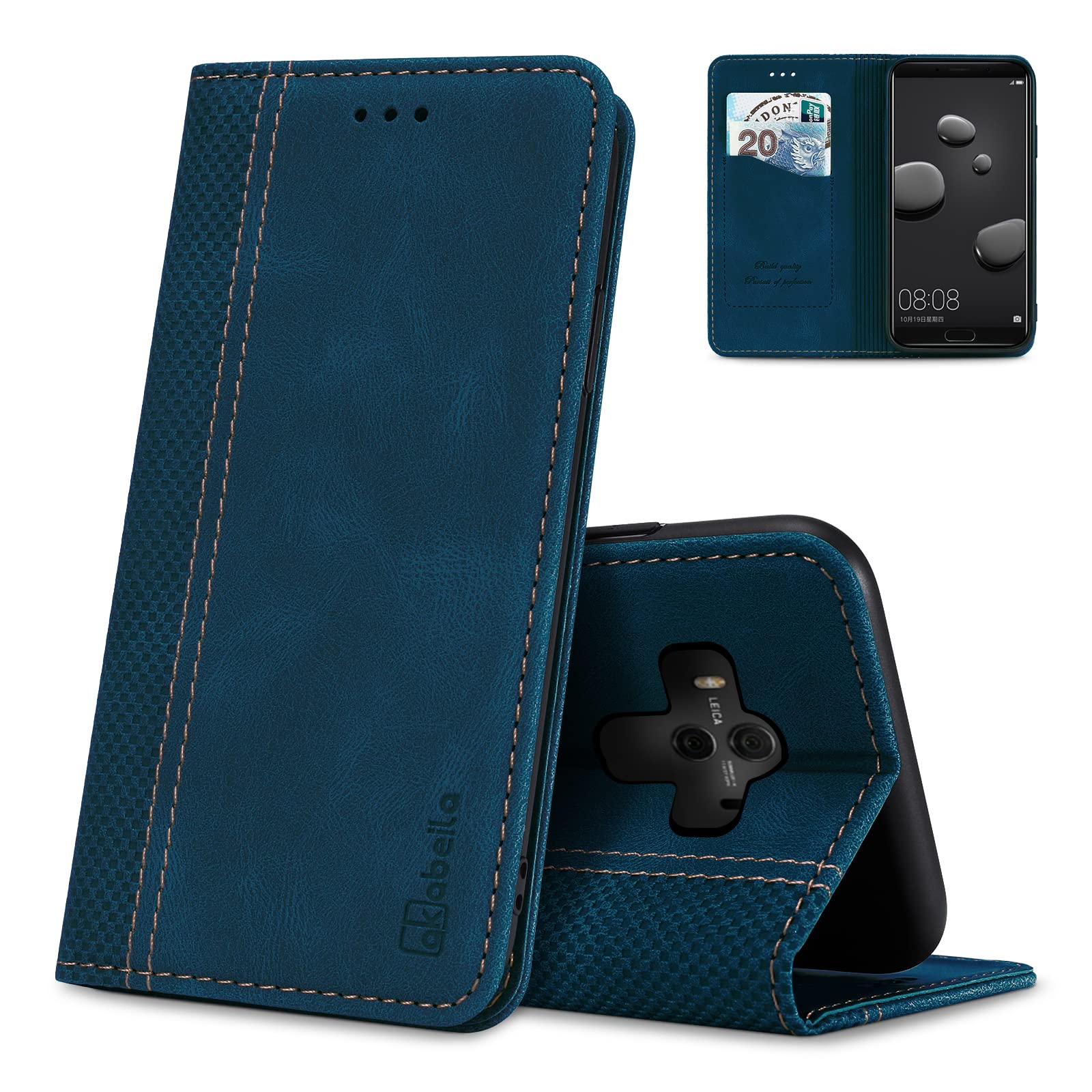 AKABEILA Case for Huawei Mate 10 Pro Premium Leather Flip Wallet Case with Magnetic Closure Kickstand Card Slots Folio Phone Cover Protective Screen Protector Holster Shell Shockproof Blue