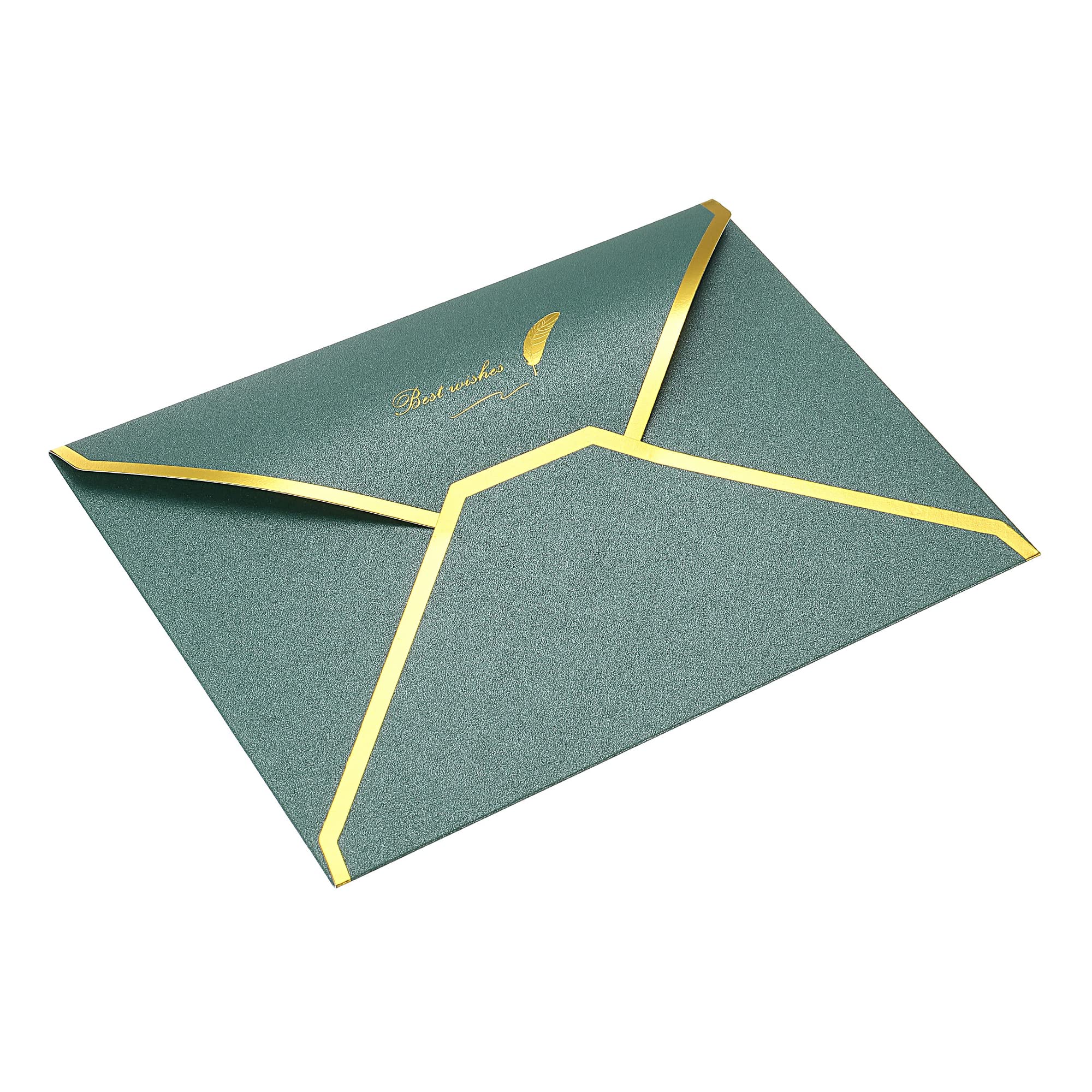PATIKIL V Flap Envelopes, 10 Pack 7 x 5'' Luxury Style Gold Border Greeting Card Envelope for Invitations Weddings, Green