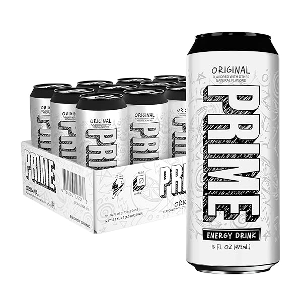 PRIME ENERGY ORIGINAL, SUGAR FREE ENERGY DRINK, 200MG CAFFEINE AND 355MG OF ELECTROLYTES FOR HYDRATION, LOW CALORIE, VEGAN, GLUTEN FREE, 16 FLUID OUNCE, 12 PACK