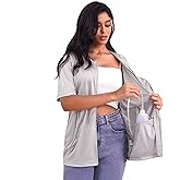 Mastectomy Shirts with Drain Pockets Full Front Zip Short Sleeve Shirts for Women Post Mastectomy Recovery Must Haves