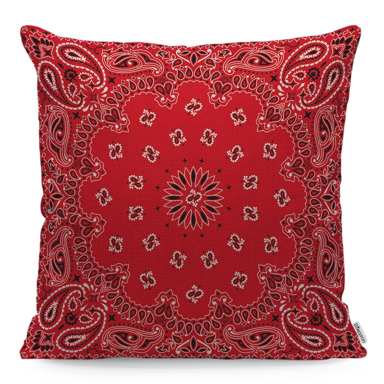 WONDERTIFY Western Paisley Cushion Cover Bandana Ornaments Decorative Throw Pillow Covers For Couch, Bed Sofa Pillows Case Red White 45X45 Cm
