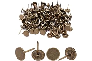 YUGTCEN 110pcs Upholstery Tacks, Decorative Nails Thumb Tacks for Wood Upholstery Pins Vintage Furniture Tacks, Dia. 7/16" Round Flat Upholstery Nails (Bronze,11x17mm)