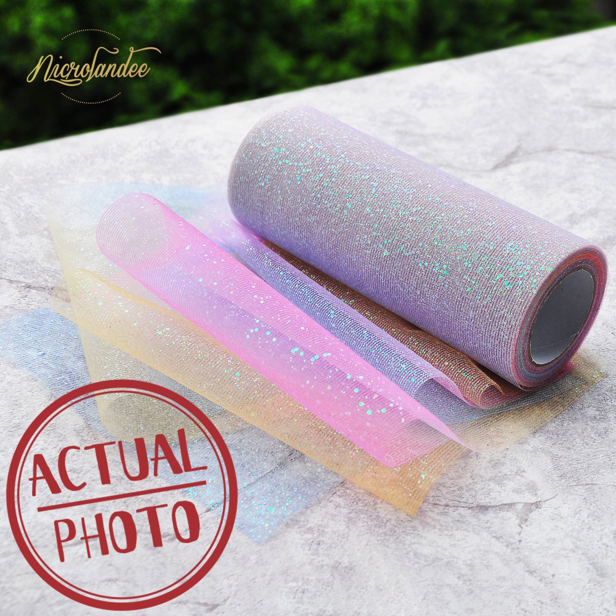 NICROLANDEE Rainbow Glitter Tulle Rolls 6 inch x 10 Yards Shimmer Color for Table Runner Chair Sash Bow Pet Tutu Skirt Sewing Crafting Fabric Birthday Baby Shower Wedding Christmas Gift Ribbon