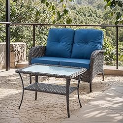 HUMMUH Outdoor Loveseat Sofa 2-Seat PE Wicker