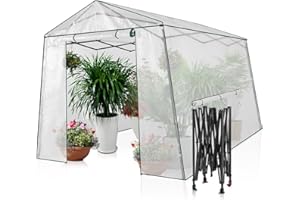 MeetLeisure Walk-in Greenhouse 8.5 Ft x 7 Ft Pop-up Outdoor Green House Plant Gardening Canopy, Roll-up Zipper Entry Doors and 3 Large Roll-Up Side Windows(Medium, Clear)