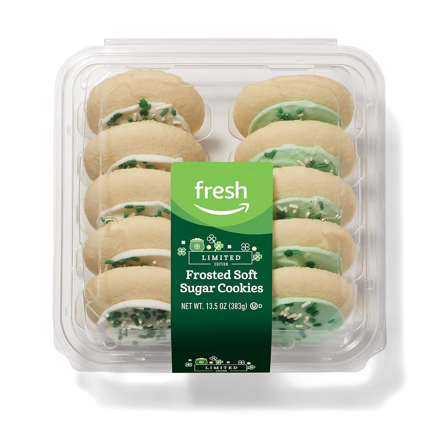 Fresh Brand – St. Patrick's Day Frosted Soft Sugar Cookies, 13.5 oz (10 ct) (Seasonal)