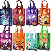 Aviski 16PCS Halloween Small Trick or Treat Bags, 7.9"×7.9"×3.15", Non-Woven Gift Tote Bags with Handles for Gifts Wrapping, Party Supplies