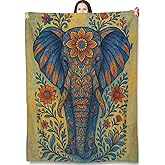 Turamurra Elephant Throw Blanket Gifts for Adults Kids, Colorful Boho Floral Elephant Blankets for Living Room Bedroom Decor, Fuzzy Warm Flannel Plush 50"x60"