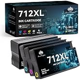 712XL Ink Cartridges Compatible Replacement for HP 712XL 712 Ink Cartridges Combo Pack Works with HP DesignJet T210 T230 T630 T650 Studio Plotter Printer(4 Color Pack, 80-ml Black + 29-ml)