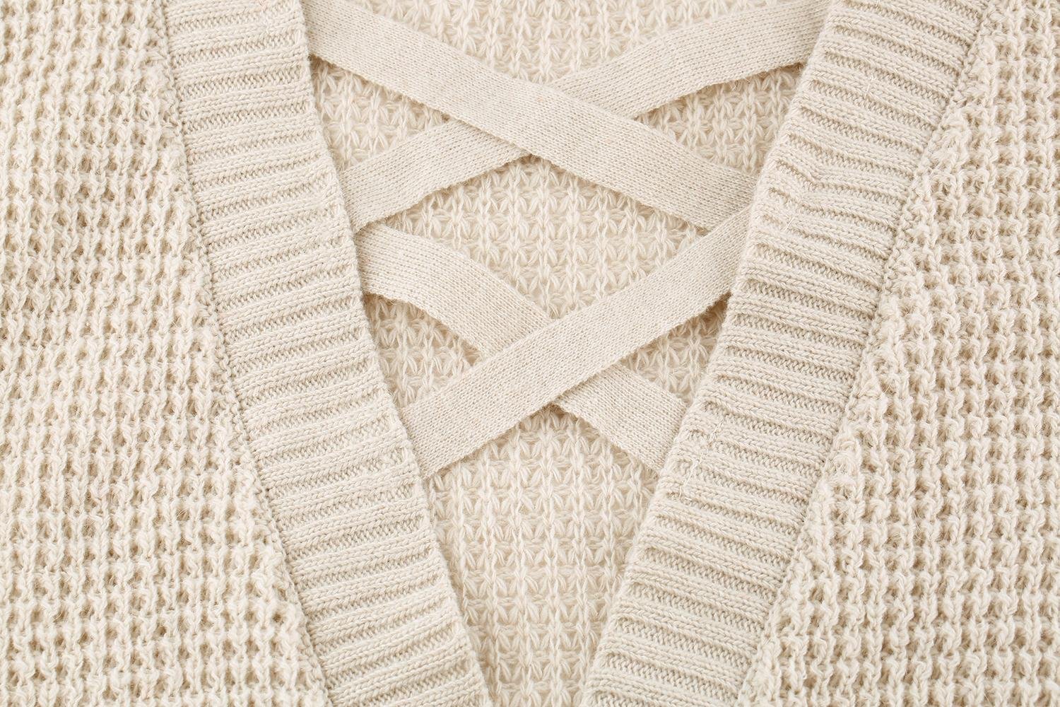 Womens Sweaters Criss Cross Backless Long Sleeve Crew Neck Casual Knit Pullover Sweater