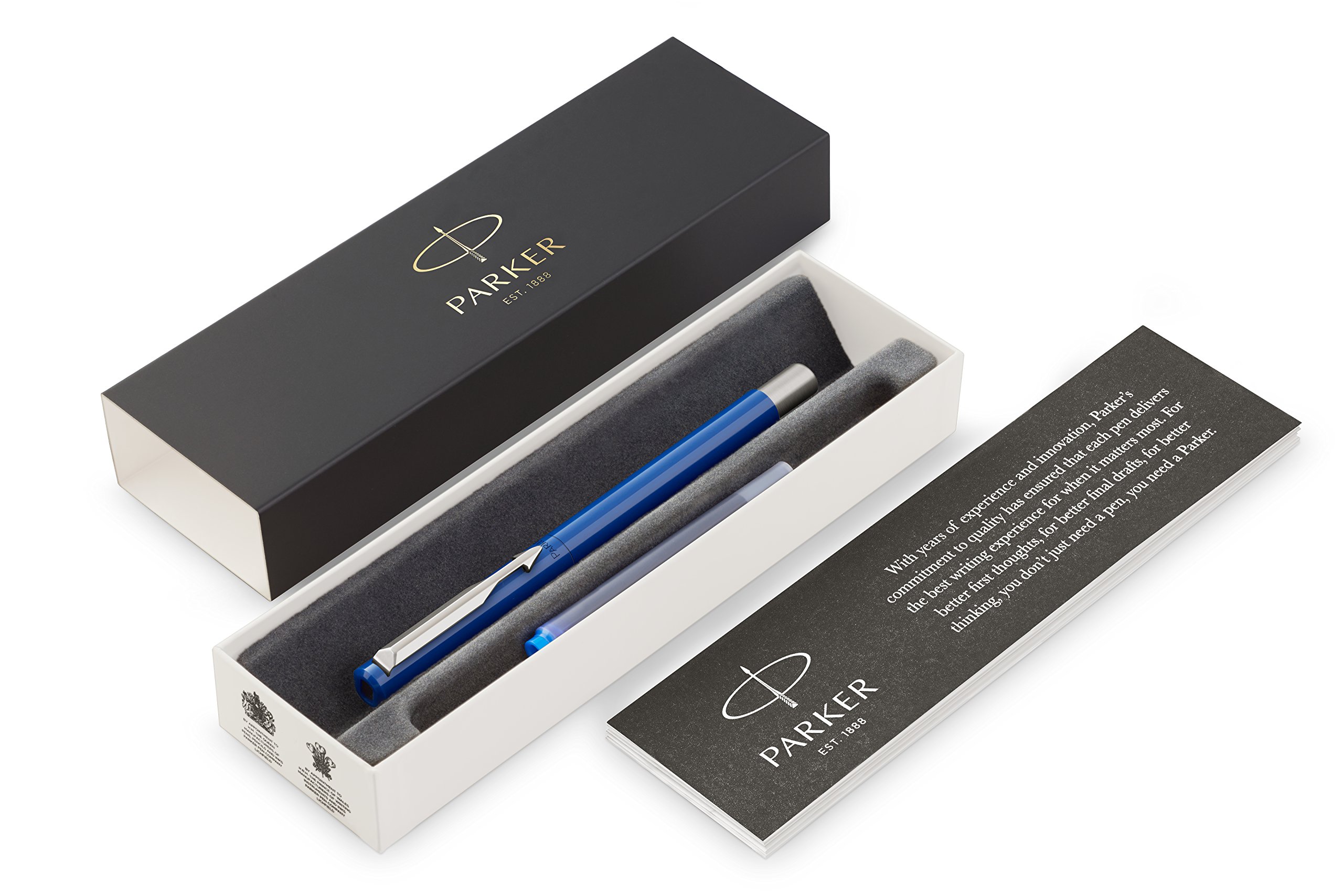 Parker Vector Fountain Pen | Blue with Chrome Trim | Fine Nib | Blue Ink | Gift Box