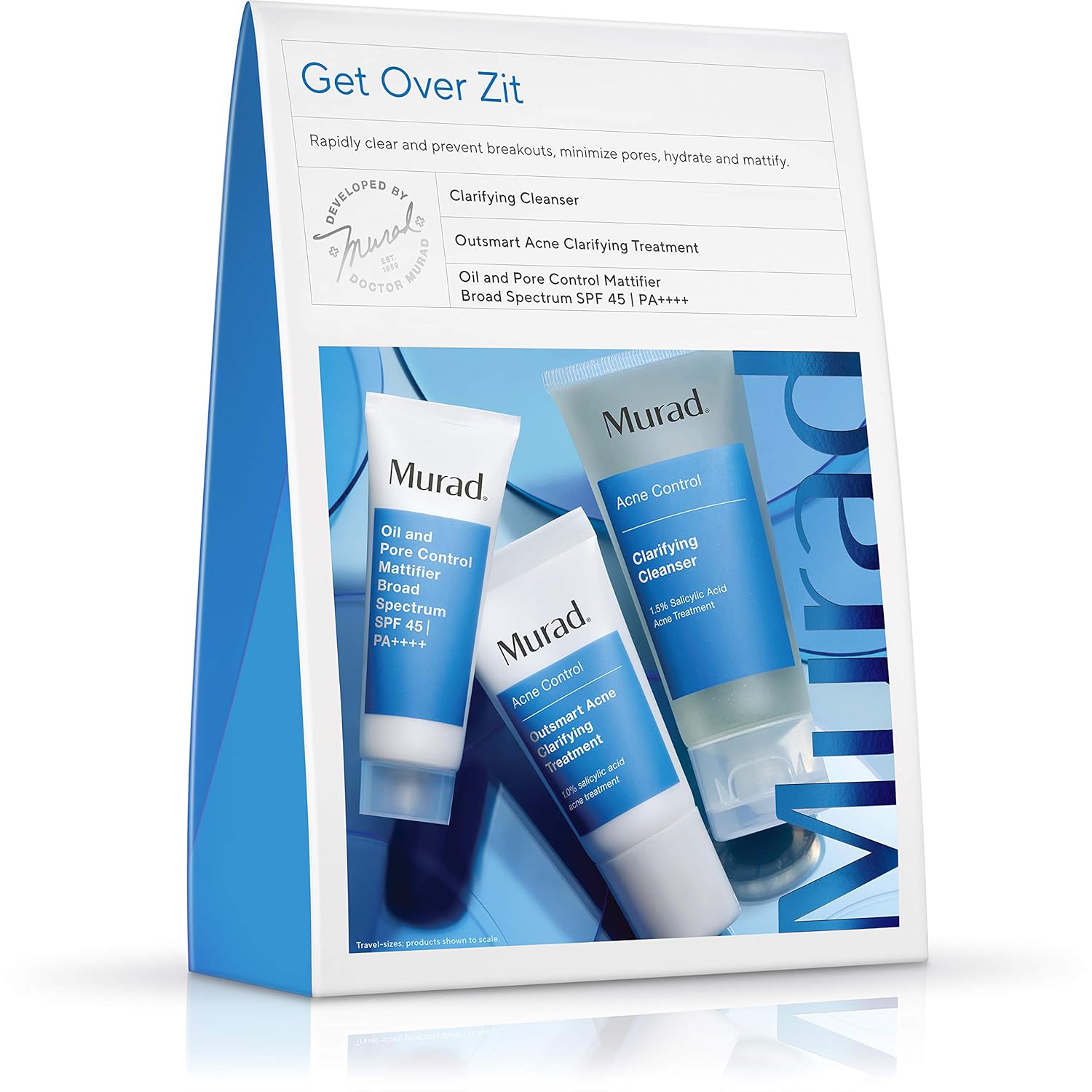 Murad Get Over Zit Kit - Breakout Skin Care Kit with Face Clarifying Cleanser, Breakout Skin Treatment and SPF Facial Mattifier - 3 Trial Size Skin Care Products for Blemish and Breakout Prone Skin: Premium Beauty