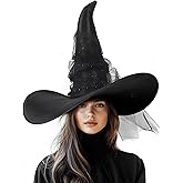 UQJE Women's Witch Hat Adult Mesh Witches Hat Halloween Costume