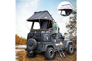 HEYFUN Adventurer Rooftop Tent Hardshell with Luggage Racks&Replaceable Rain Flies, Truck Bed Tent for Camping, Pop Up Overland Roof Top Tents for Truck Jeep SUV Car Van Wrangler Tacoma