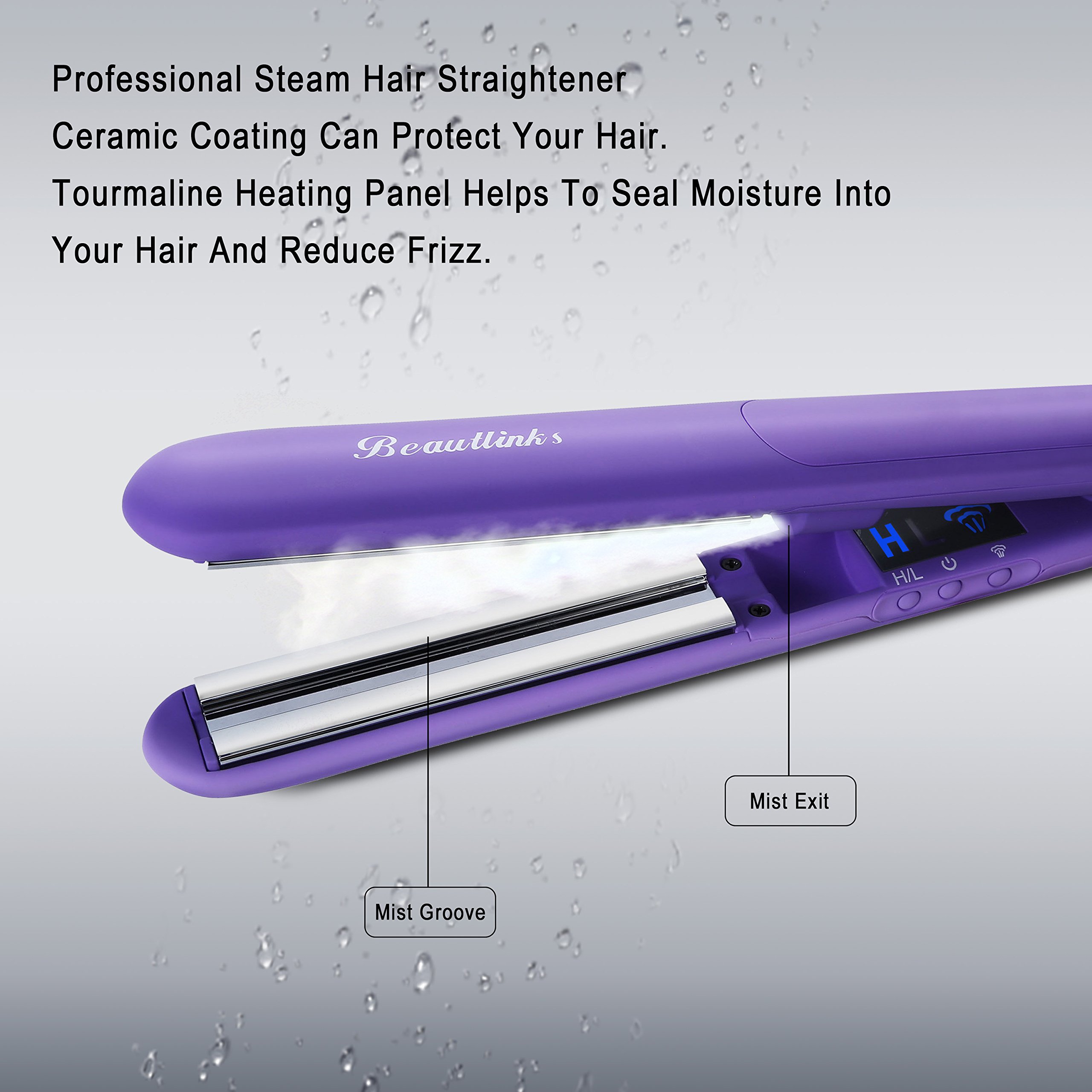 Haarglätter Dampf, Beaulinks Stream Multistyler Lockenstab 2 in1 Glätten & Locken Professionelles Salon mit PTC Heiztechnologie LED Anzeige 170 ℃ -220 ℃ Lila