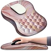 Hokafenle Ergonomic Mouse Pad Wrist Support with Massage Design, Wrist Rest Pain Relief Mousepad with Memory Foam&Non-Slip PU Base, Mouse Pads for Wireless Mouse & Desk (12x8 inch,Pink Gold Marble)