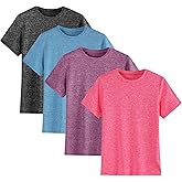4-Pack Kids/Girls/Teen Girls Active Quick Dry T-Shirts Short Sleeve Shirts Athletic Performance T-Shirt（5-18 Years）
