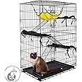 ELEVON 3-Tier Indoor Cat Cage, Large DIY Cat Crate & Cat Kennel with 3 Cat Beds and 2 Front Doors, Metal Fence with Ladder and Hammock, Suitable for Rabbits, Squirrels, Cats to Play and Rest
