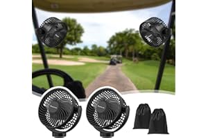 MAGOLFIN 2-Pack Magnetic Golf Cart Fan Rechargeable, 12000mAH Battery Operated Portable Fan with 3 Speeds, LED Lantern, Magnetic Base, Suitable for EZGO Club Car Yamaha, Golf Cart & Cruise Ship Accessories